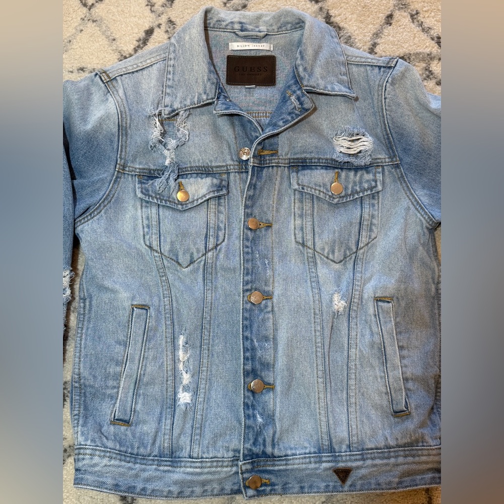 GUESS Light Blue Relaxed Distressed Denim Jacket